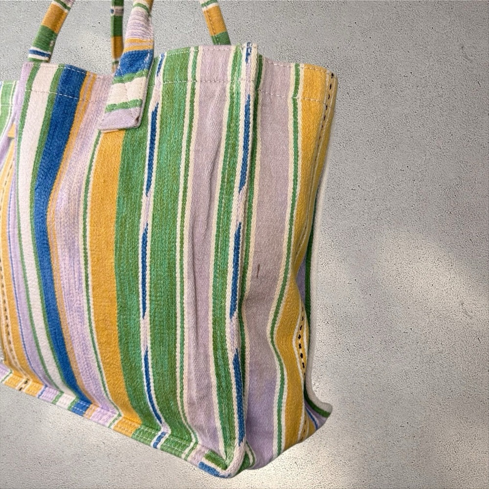Sandro Green Purple Multicolor Yellow Striped Dual Top‎ Handle Tote Bag - Picture 8 of 10